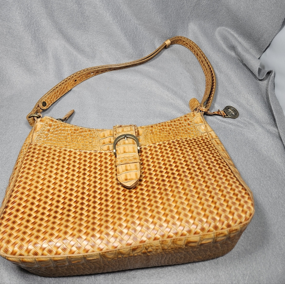 Brahmin Honey Woven Leather Shoulder Bag Italian Leather
